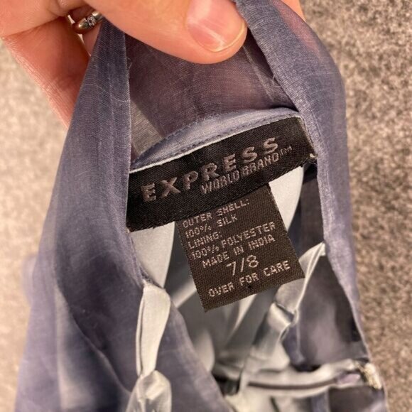 Express Skirt Suit Women 9/10 Blue Rhinestone Zipper Sleeveless Silk Lined - Picture 9 of 12